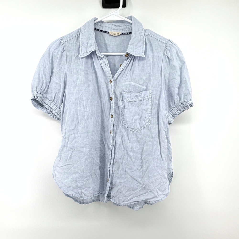 Pilcro Button Down Shirt Puff Sleeve XSP Light Blue Womens Boho Linen Top